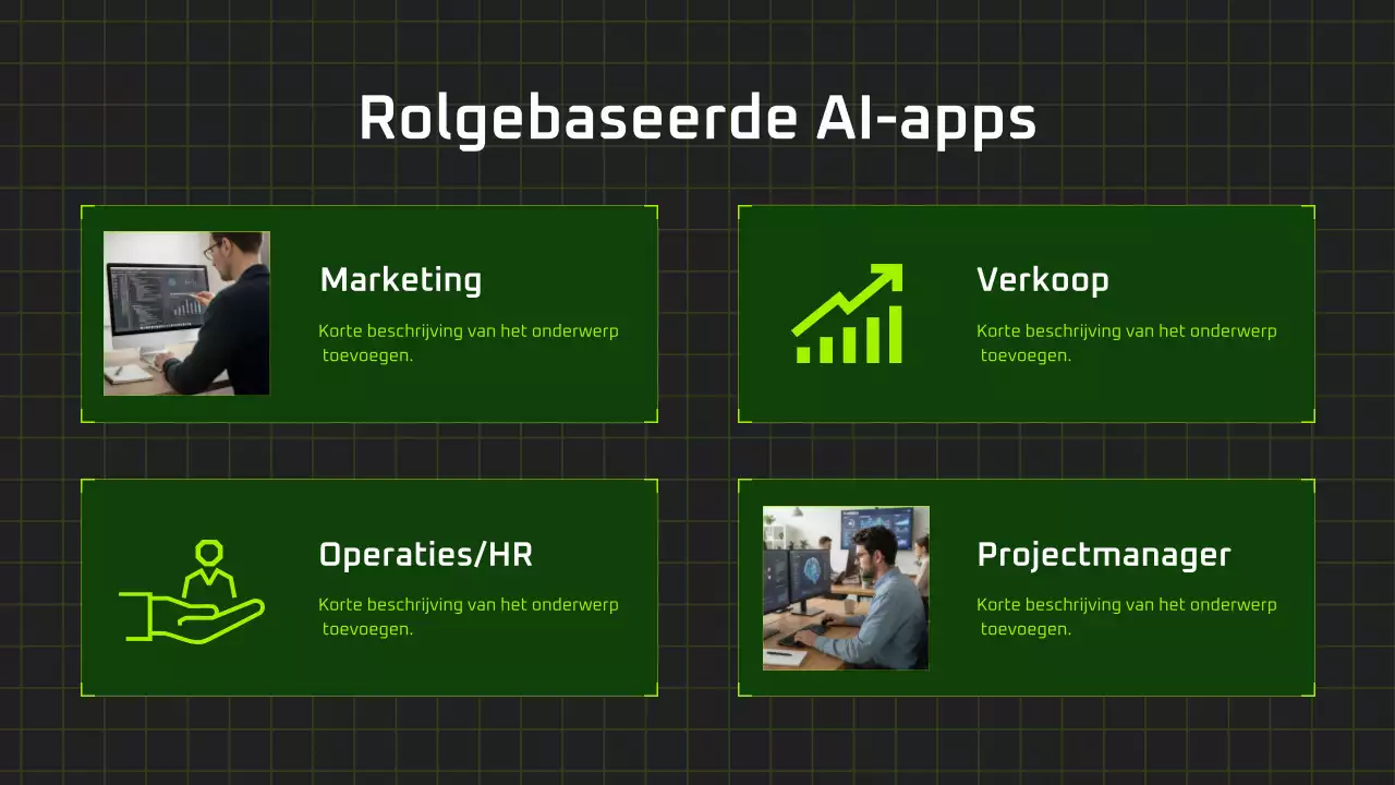 Presentatie van een moderne AI-cursus in zwart-groen