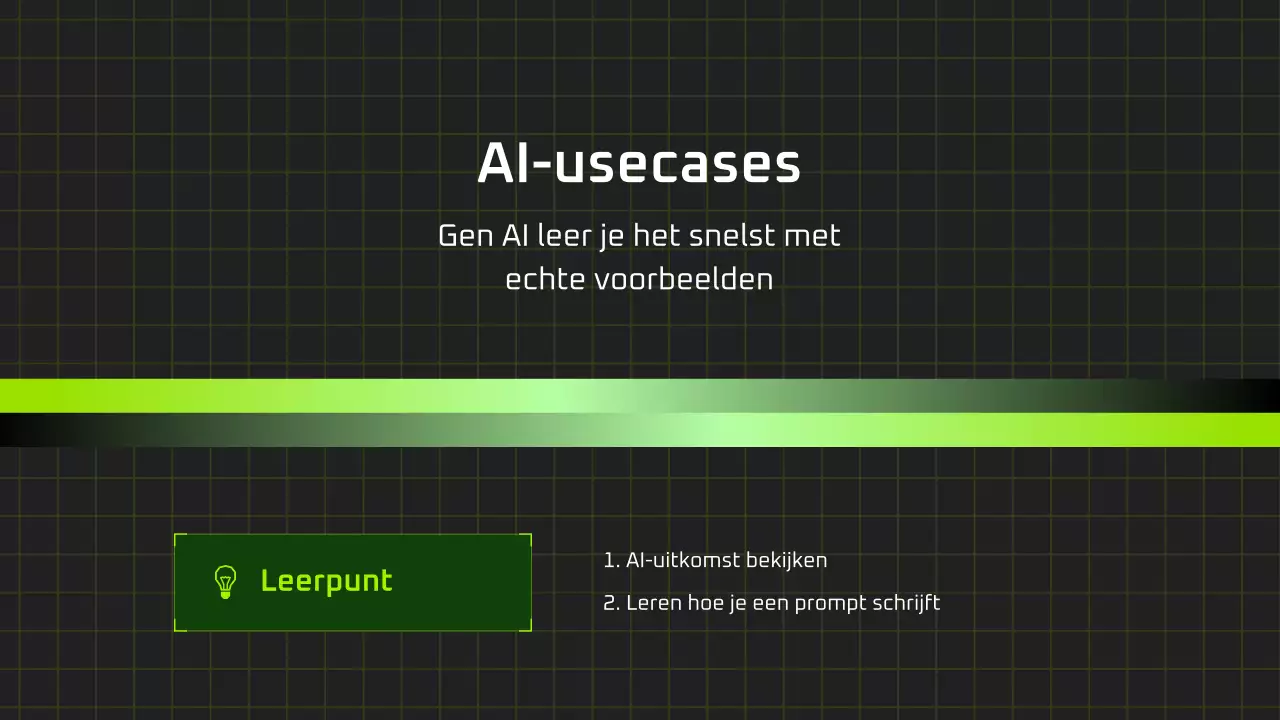 Presentatie van een moderne AI-cursus in zwart-groen
