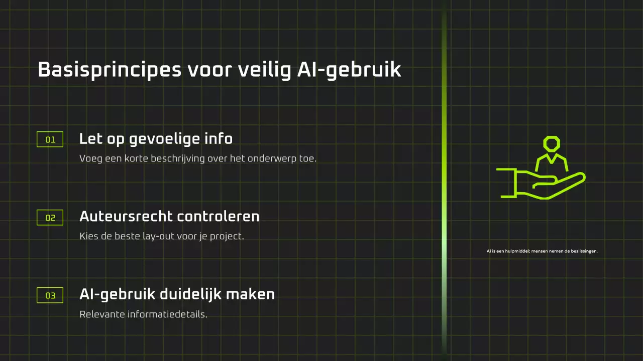 Presentatie van een moderne AI-cursus in zwart-groen
