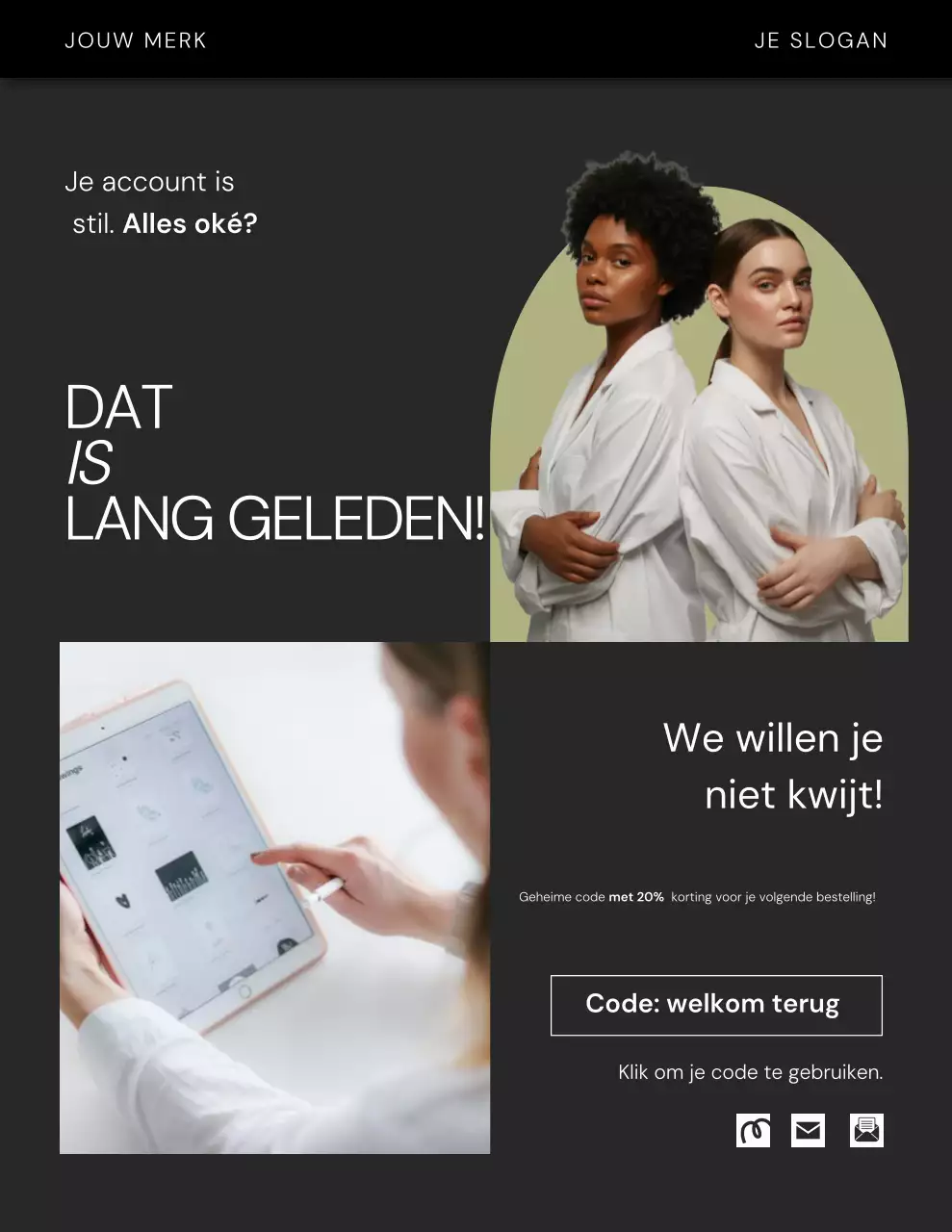Herinneringsbrief voor een campagne van een minimalistisch modemerk in zwart-wit