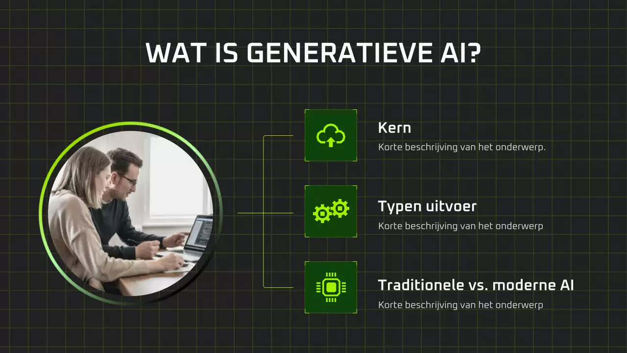 Presentatie van een moderne AI-cursus in zwart-groen