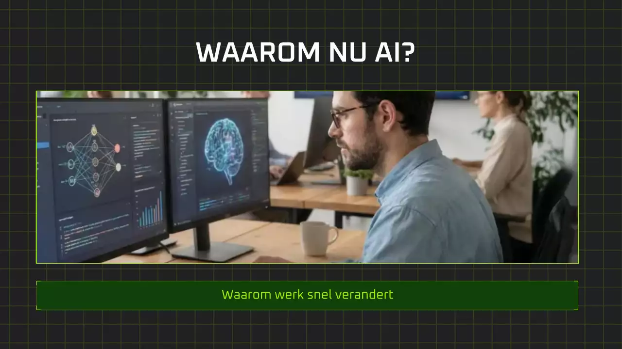 Presentatie van een moderne AI-cursus in zwart-groen