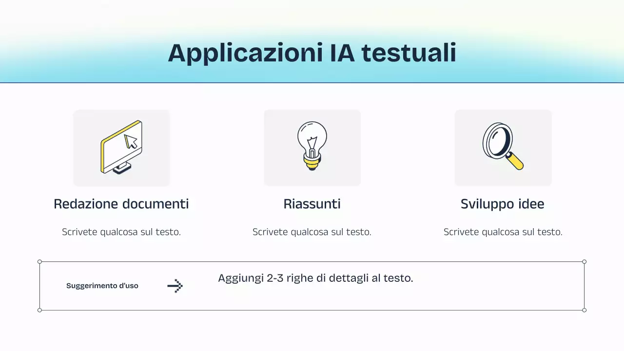 Presentazione della lezione sull'intelligenza artificiale blu e gialla