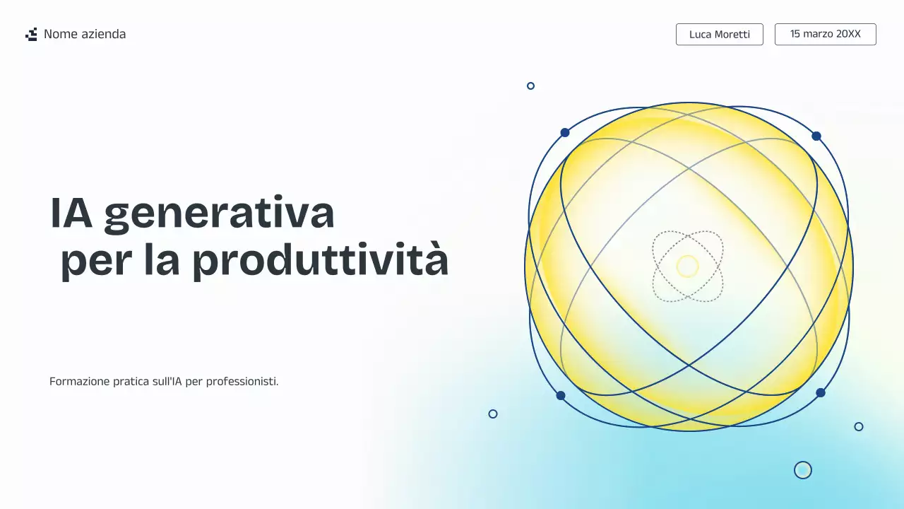 Presentazione della lezione sull'intelligenza artificiale blu e gialla