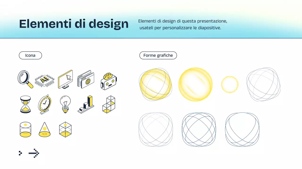 Presentazione della lezione sull'intelligenza artificiale blu e gialla