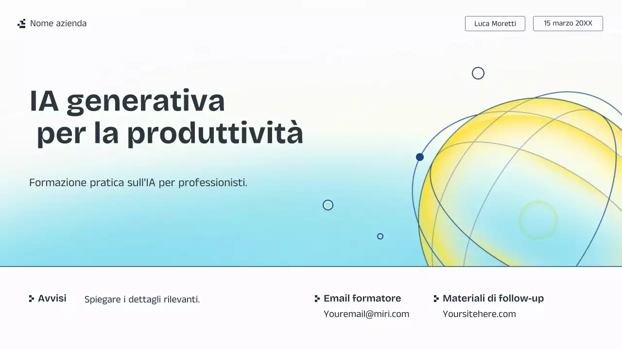 Presentazione della lezione sull'intelligenza artificiale blu e gialla