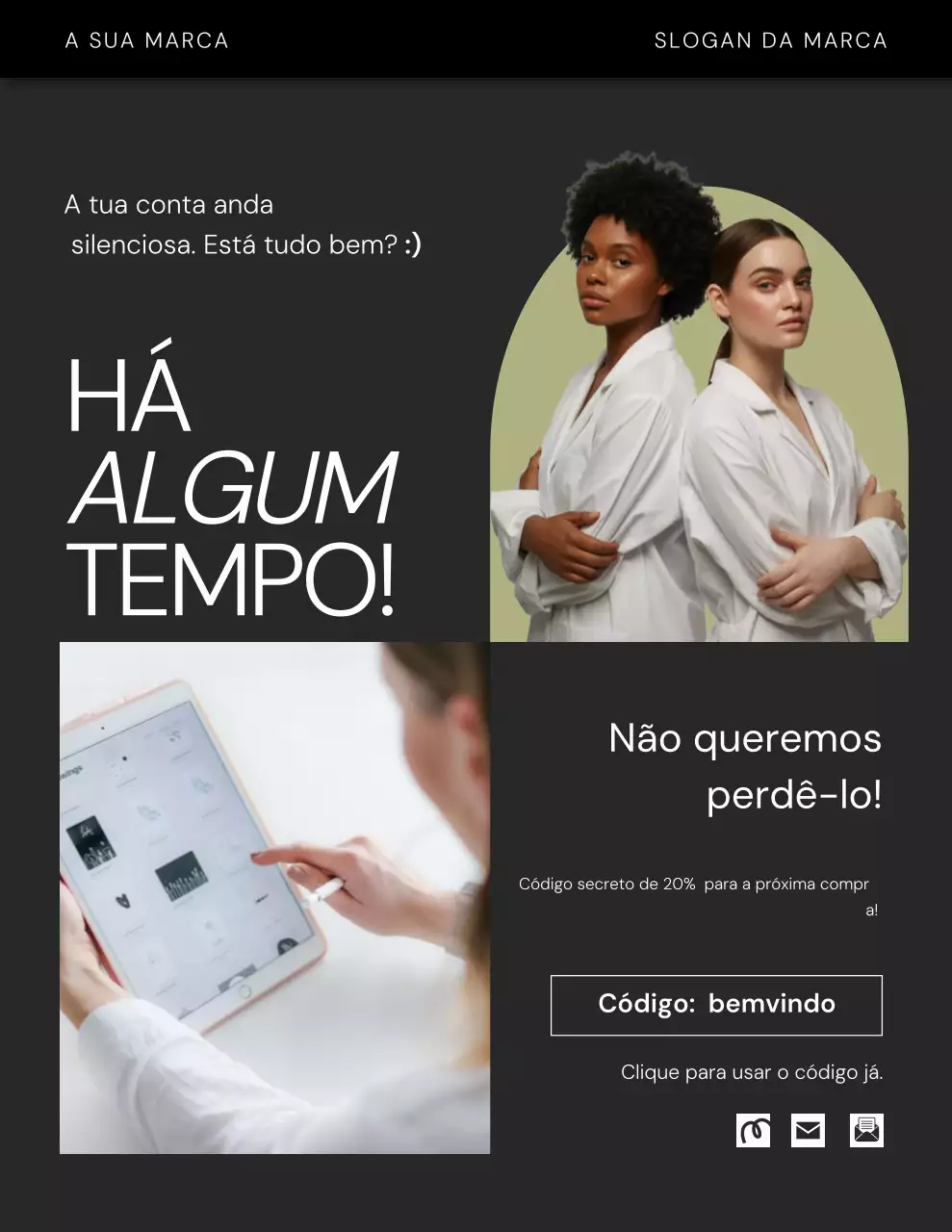 Carta de lembrete da campanha da marca de moda minimalista em preto e branco