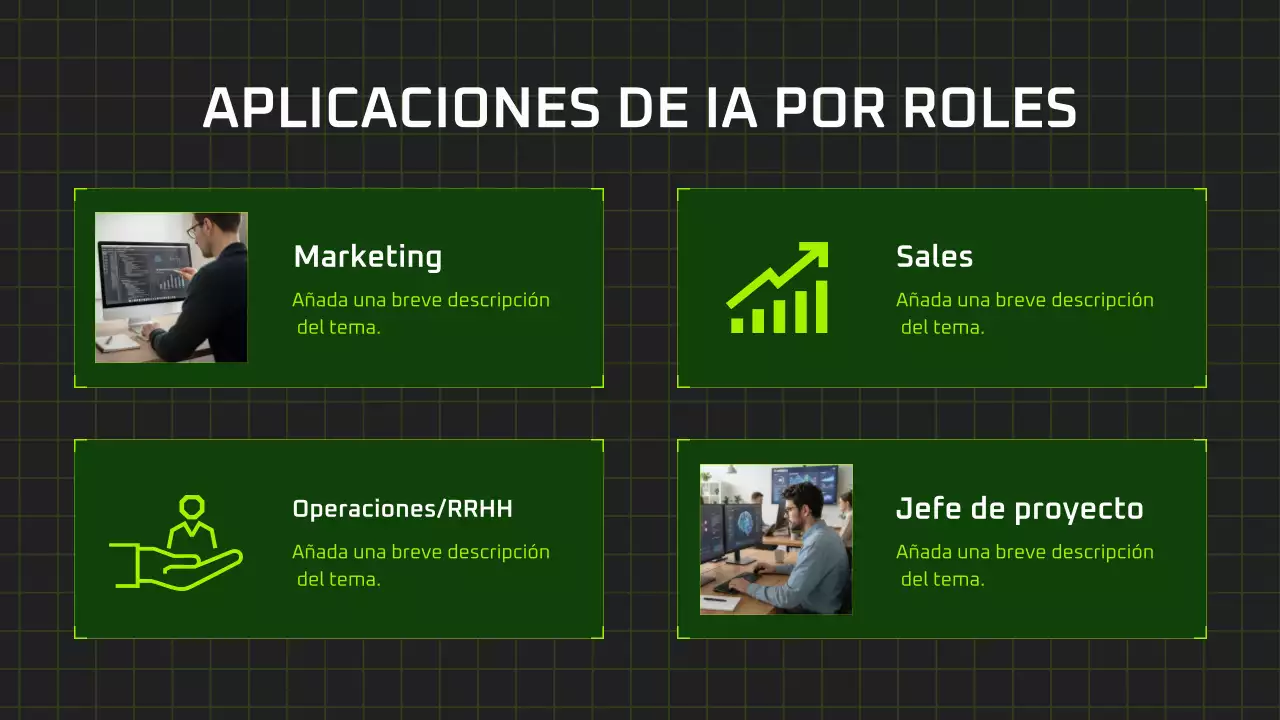 Presentación del curso de IA moderna en negro y verde