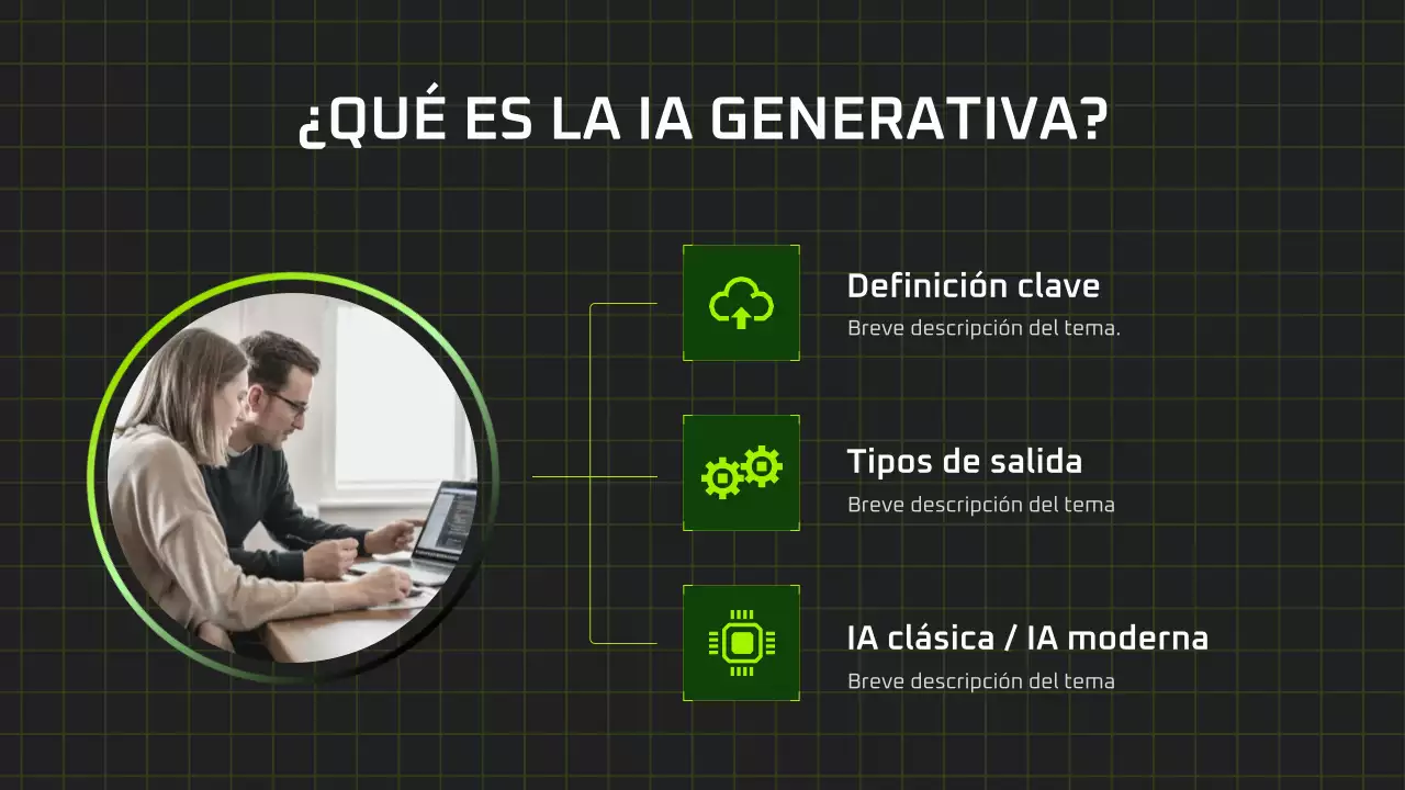 Presentación del curso de IA moderna en negro y verde