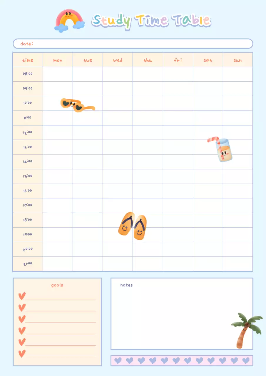 cute study planner with summer sticker