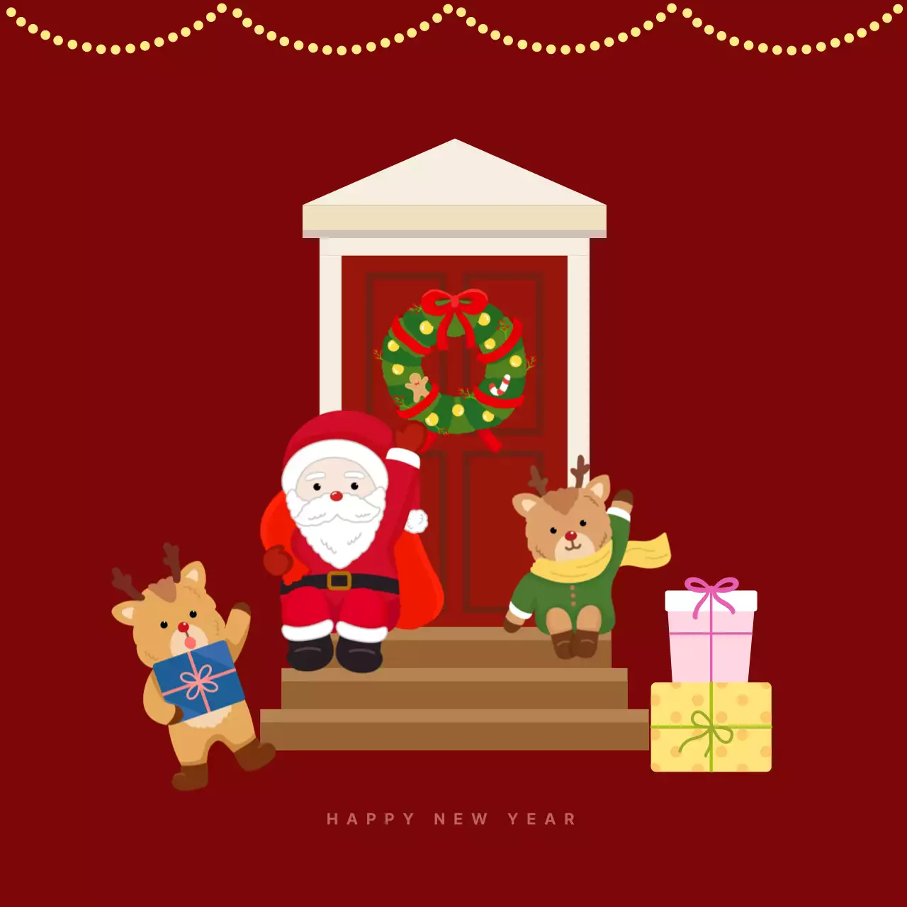 버건디 아기자기한 크리스마스 카드