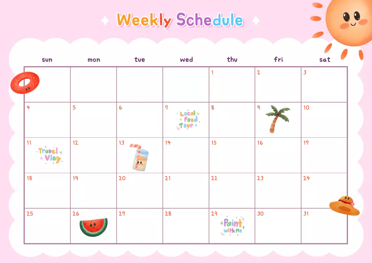 pink summer weekly planner