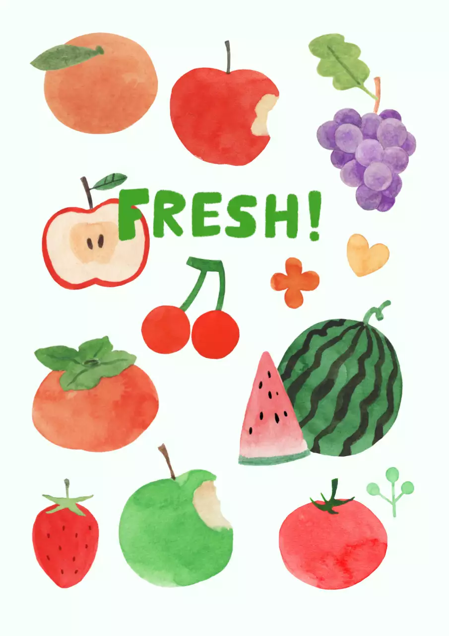 빈티지 수채화 아기자기한 신선한 과일