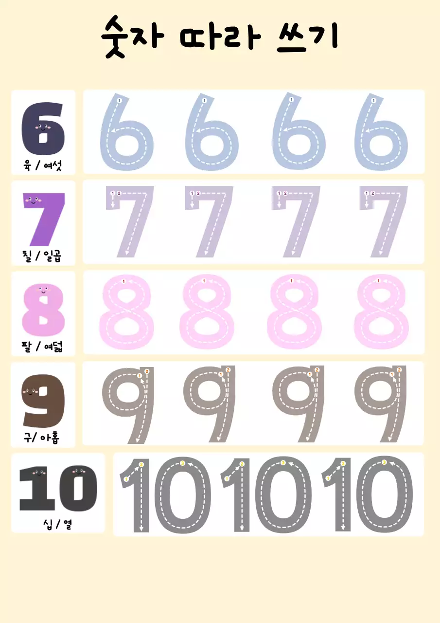 베이지 아기자기한 숫자 교육 자료