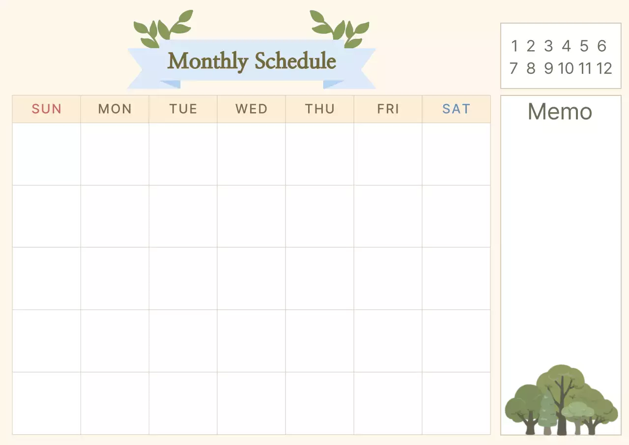 웜베이지 자연 월간 스케줄러