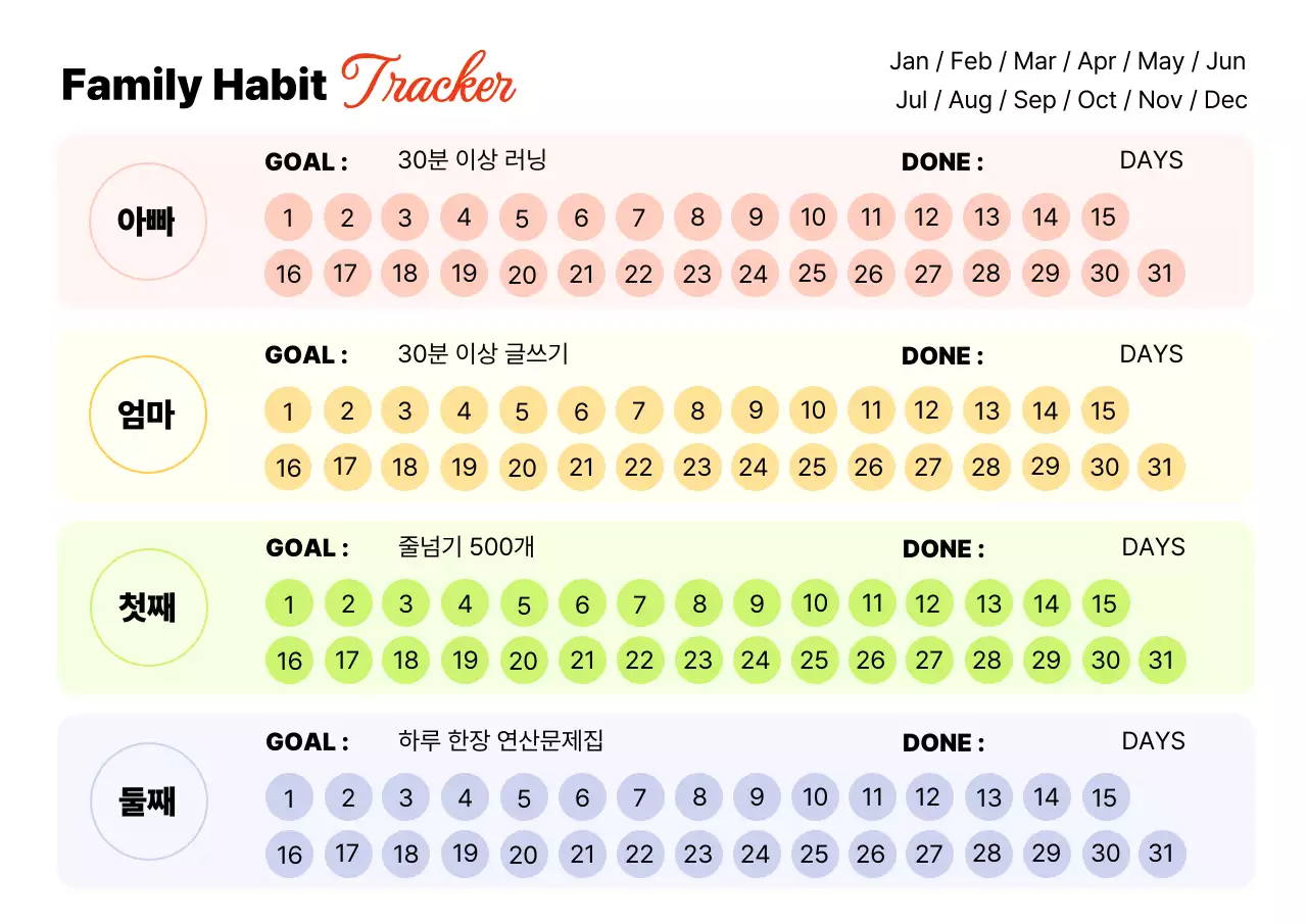 연보라 깔끔 가족 월별 체크리스트