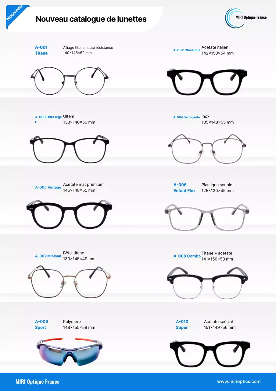 Catalogue de lunettes modernes bleues