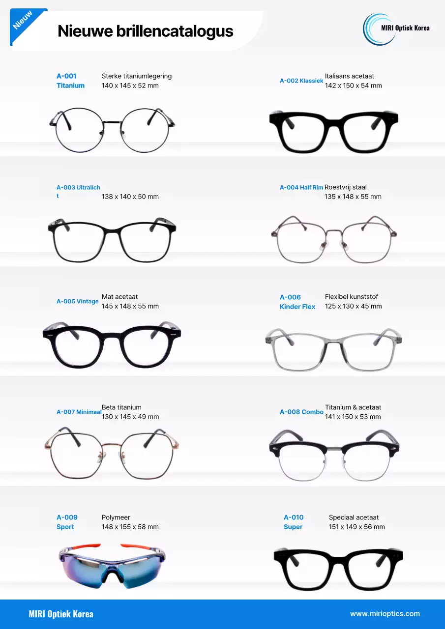 Catalogus met moderne blauwe brillen