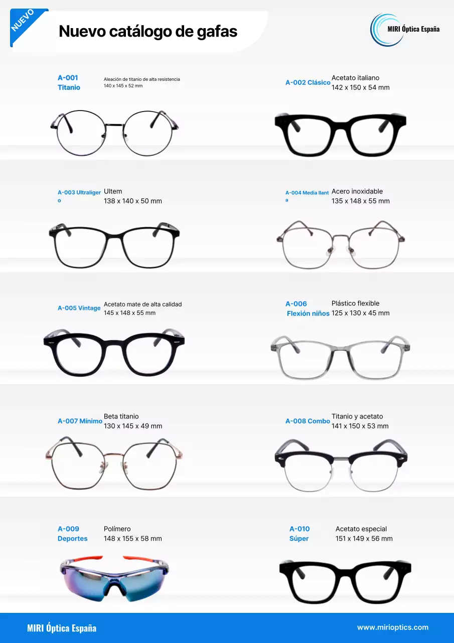 Catálogo de gafas modernas azules