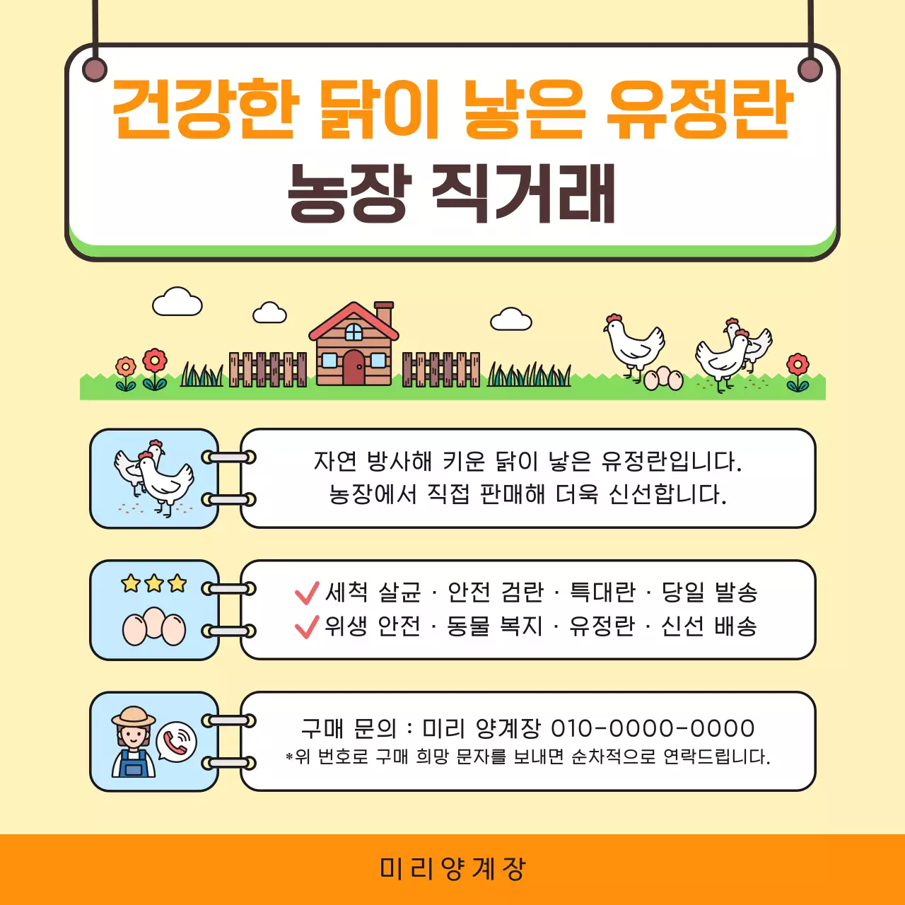 주황 심플 계란 농장 판매 광고