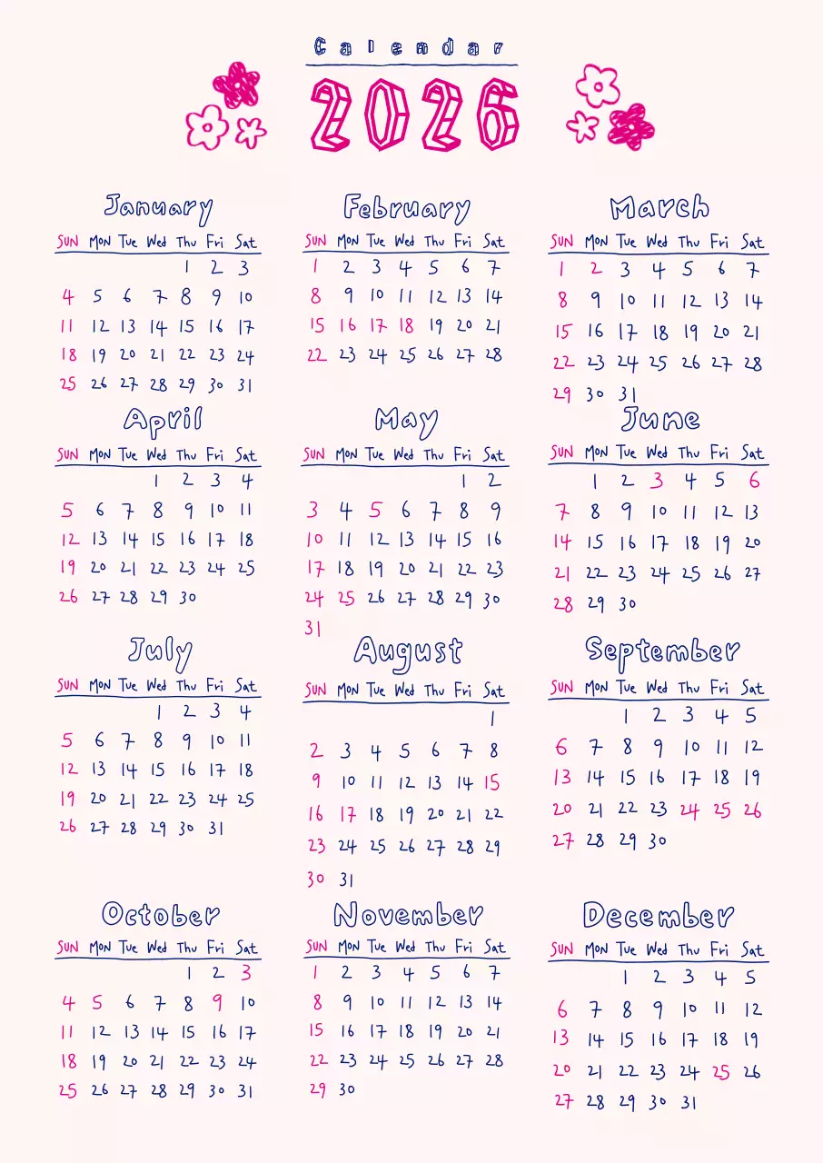 핑크 심플 달력 캘린더