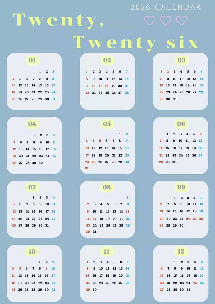 하늘색 심플 달력 캘린더