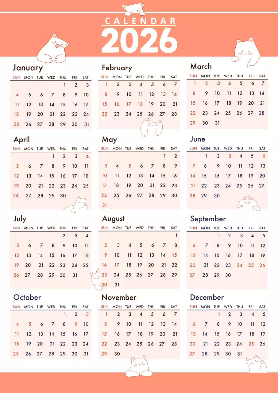 주황 아기자기한 달력 캘린더