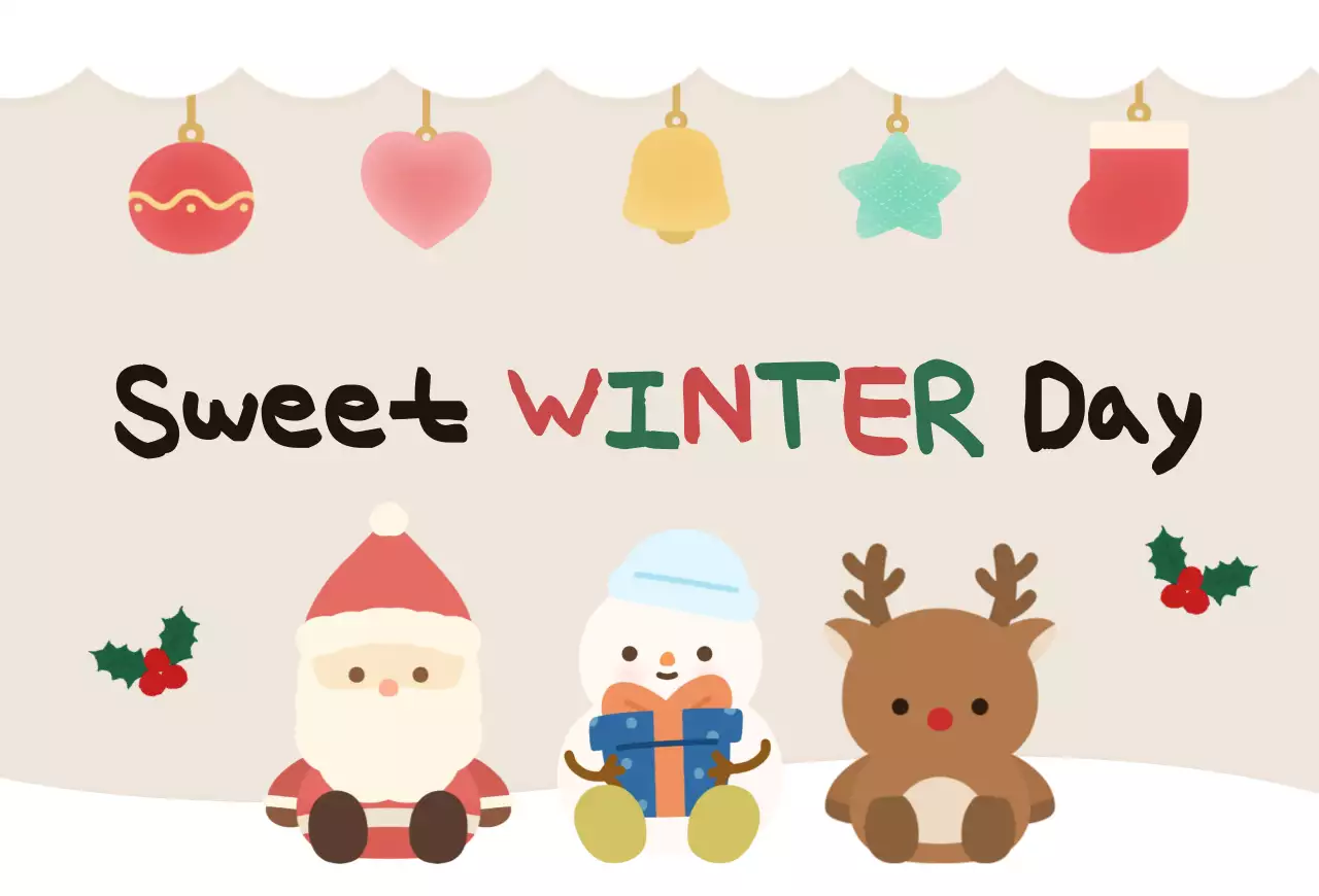 베이지 아기자기한 겨울 캐릭터 레터