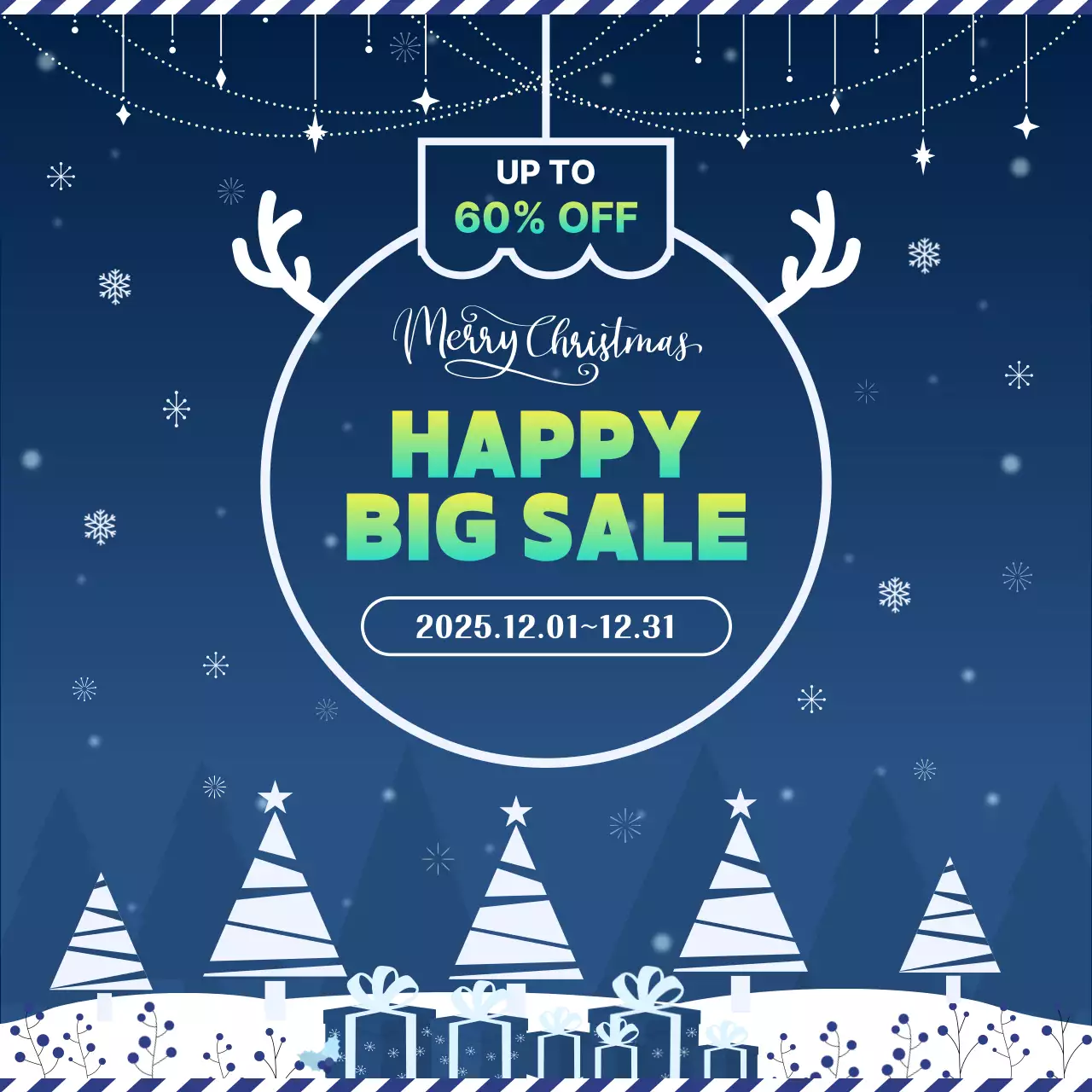 파랑 모던 크리스마스 할인 행사