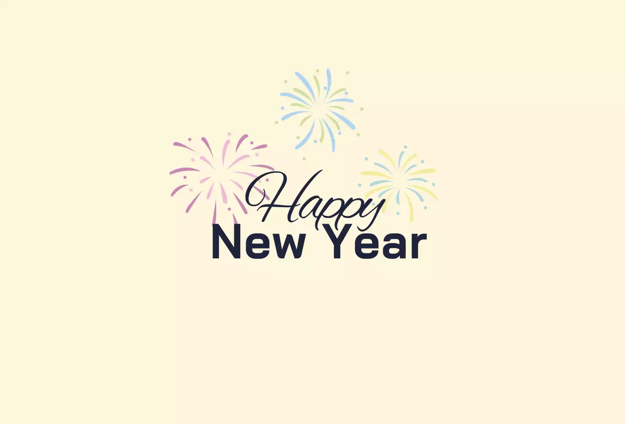 남색의 아기자기한 불꽃놀이 새해 레터