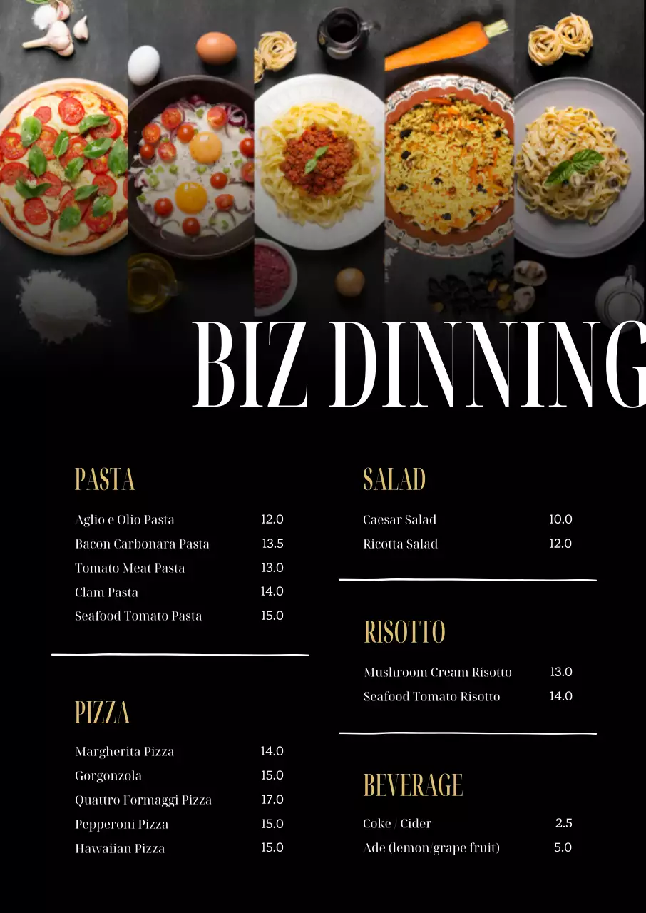 검정 모던 레스토랑 메뉴판