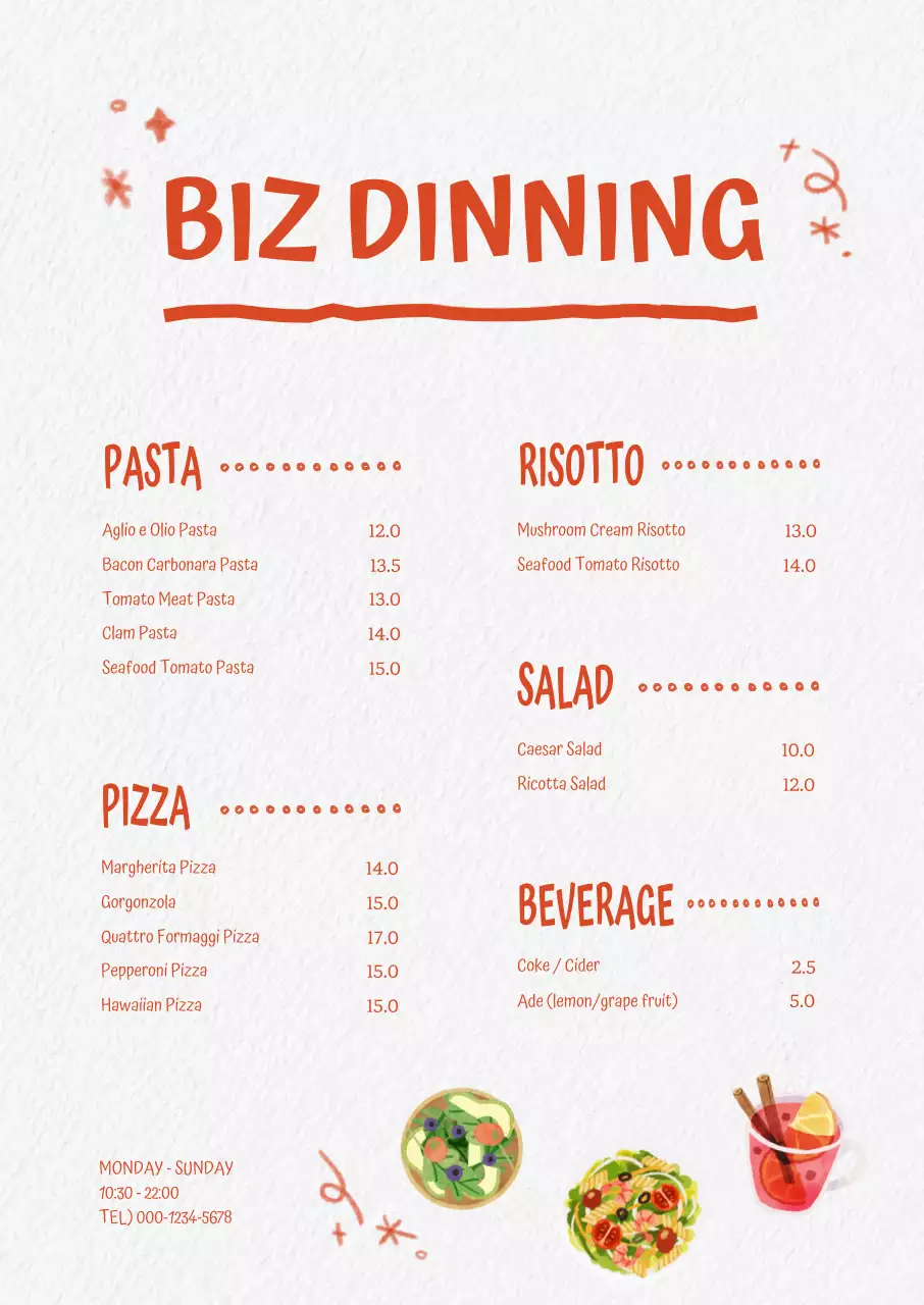 주황 기본 메뉴판 안내