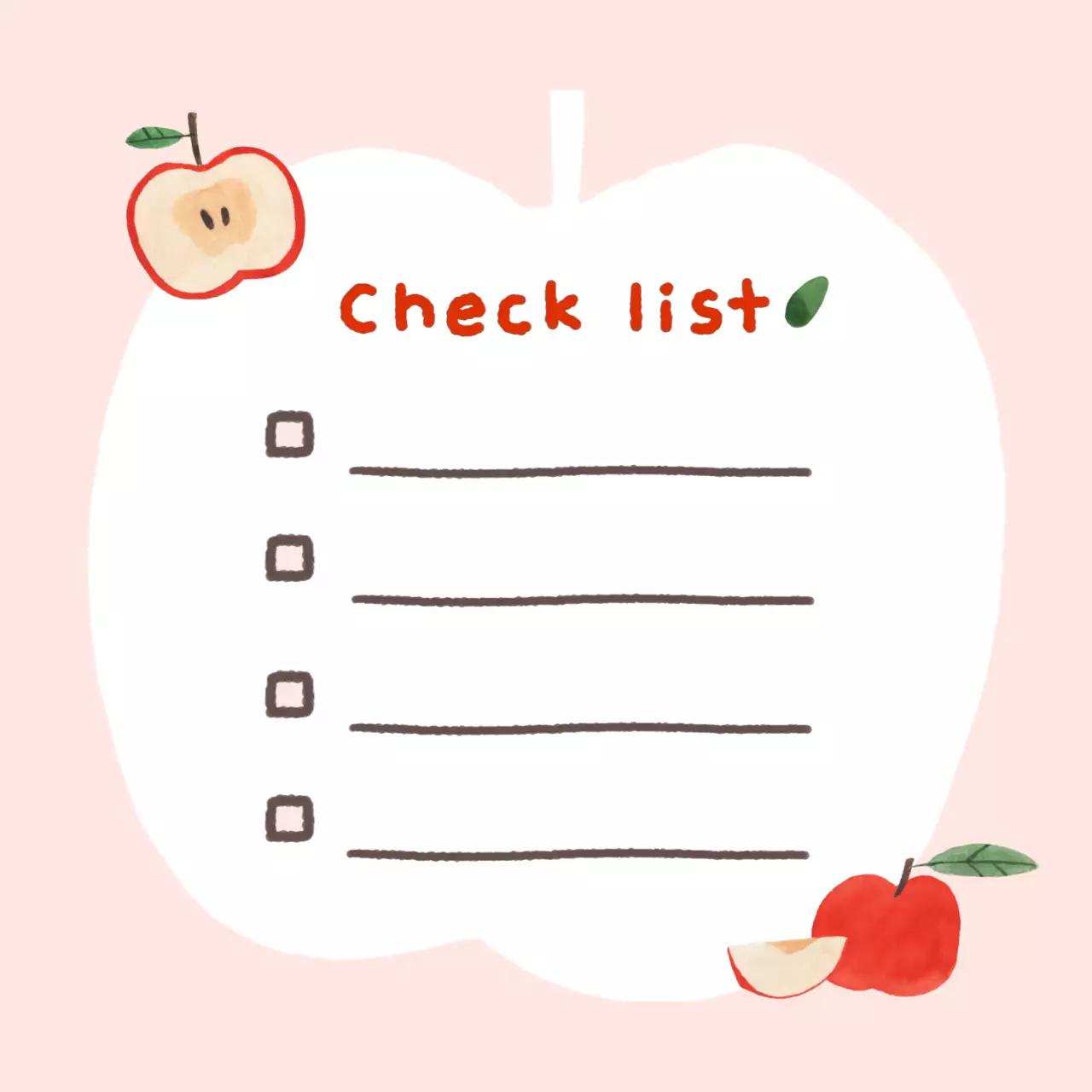 핑크 아기자기한 사과 일러스트 체크리스트