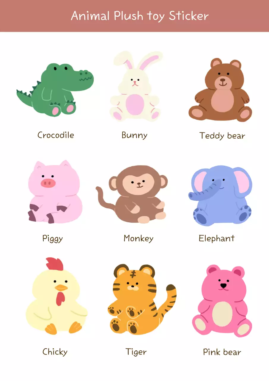 Hình minh họa thú nhồi bông động vật dễ thương đầy màu sắc