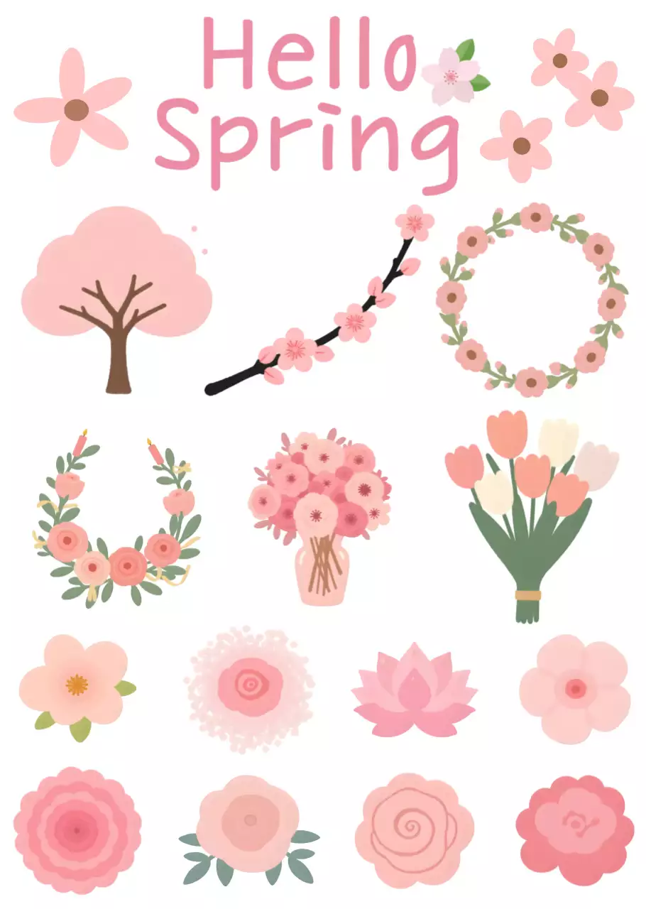 분홍색 귀여운 봄꽃 일러스트 모음