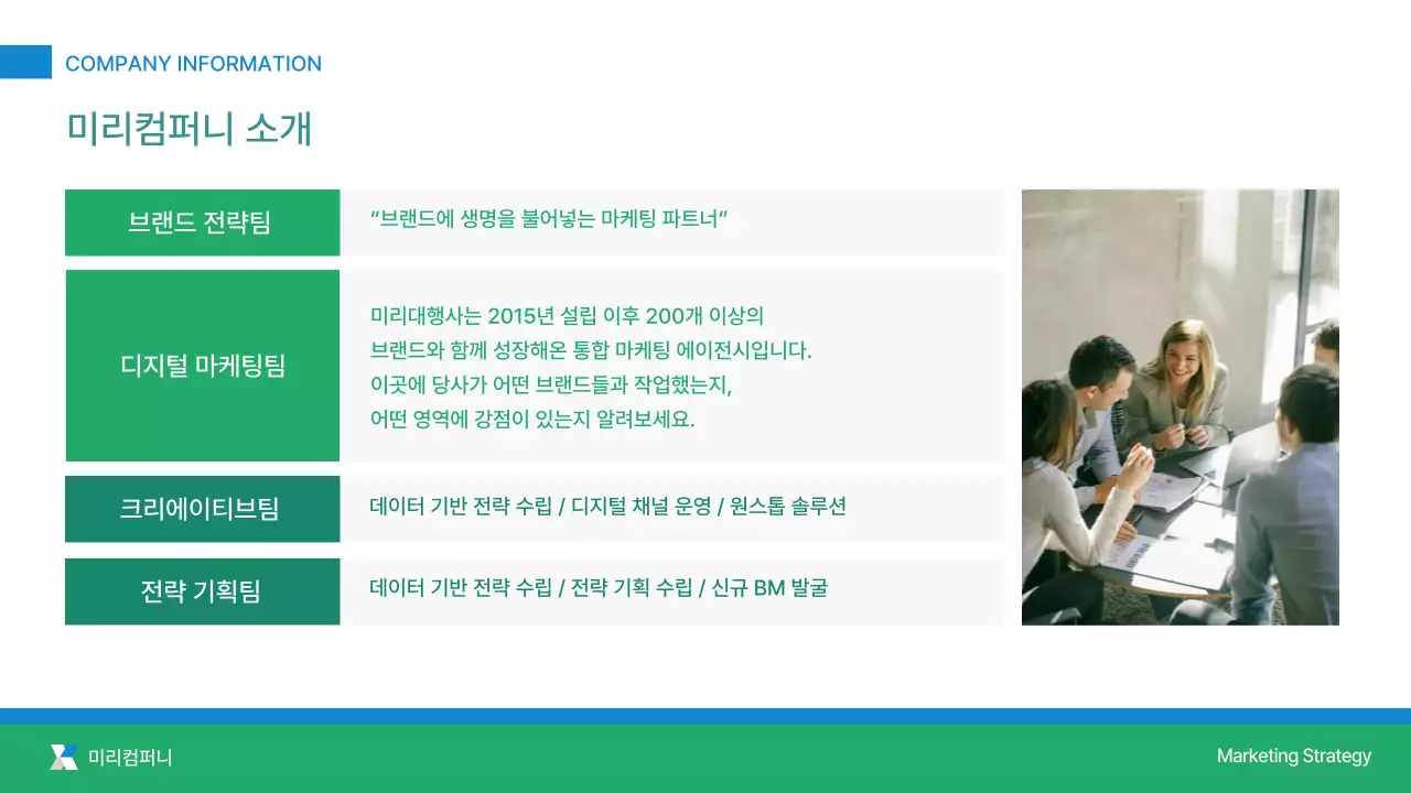 초록 모던 마케팅 통합 전략 제안서 설명