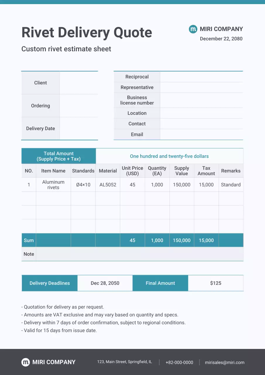 blue professional delivery document