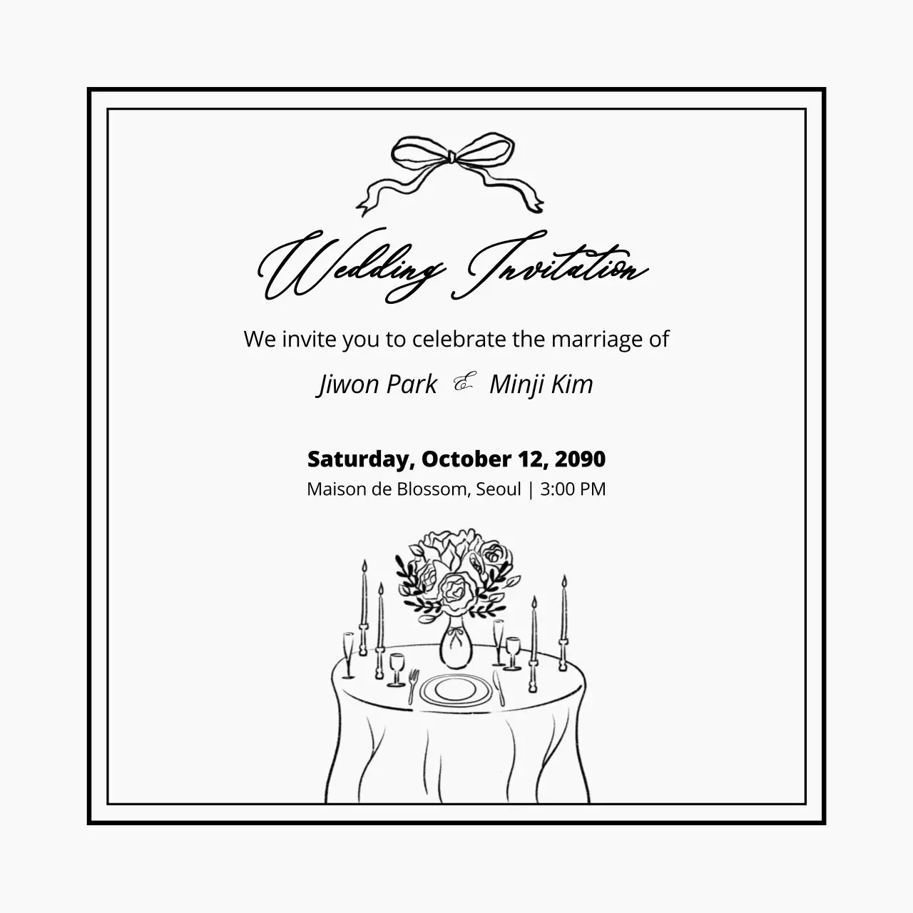 흰색 심플 결혼 초대장