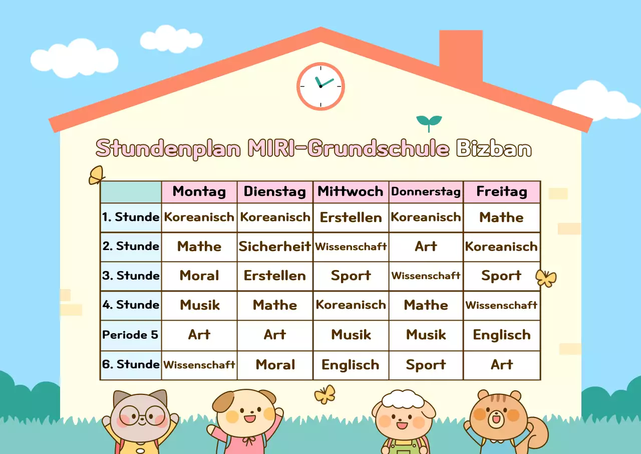 Himmelblaue, niedliche Stundenplan-Lehrmaterialien