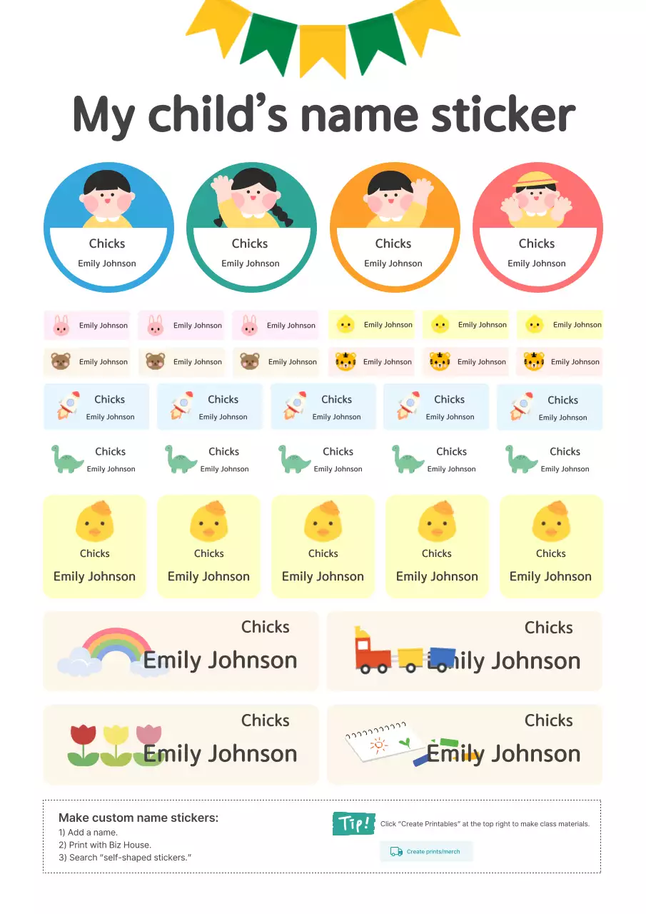 Hình dán trẻ em màu xanh dễ thương