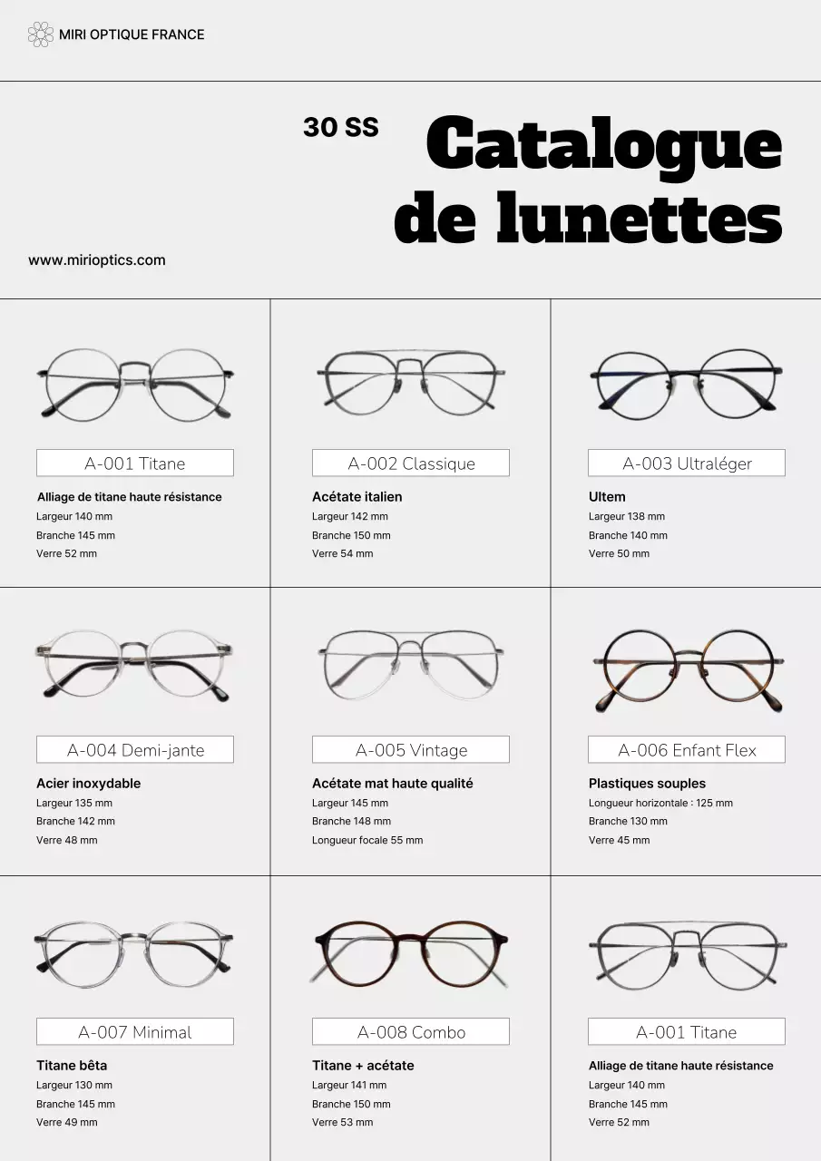 Catalogue de lunettes grises simples
