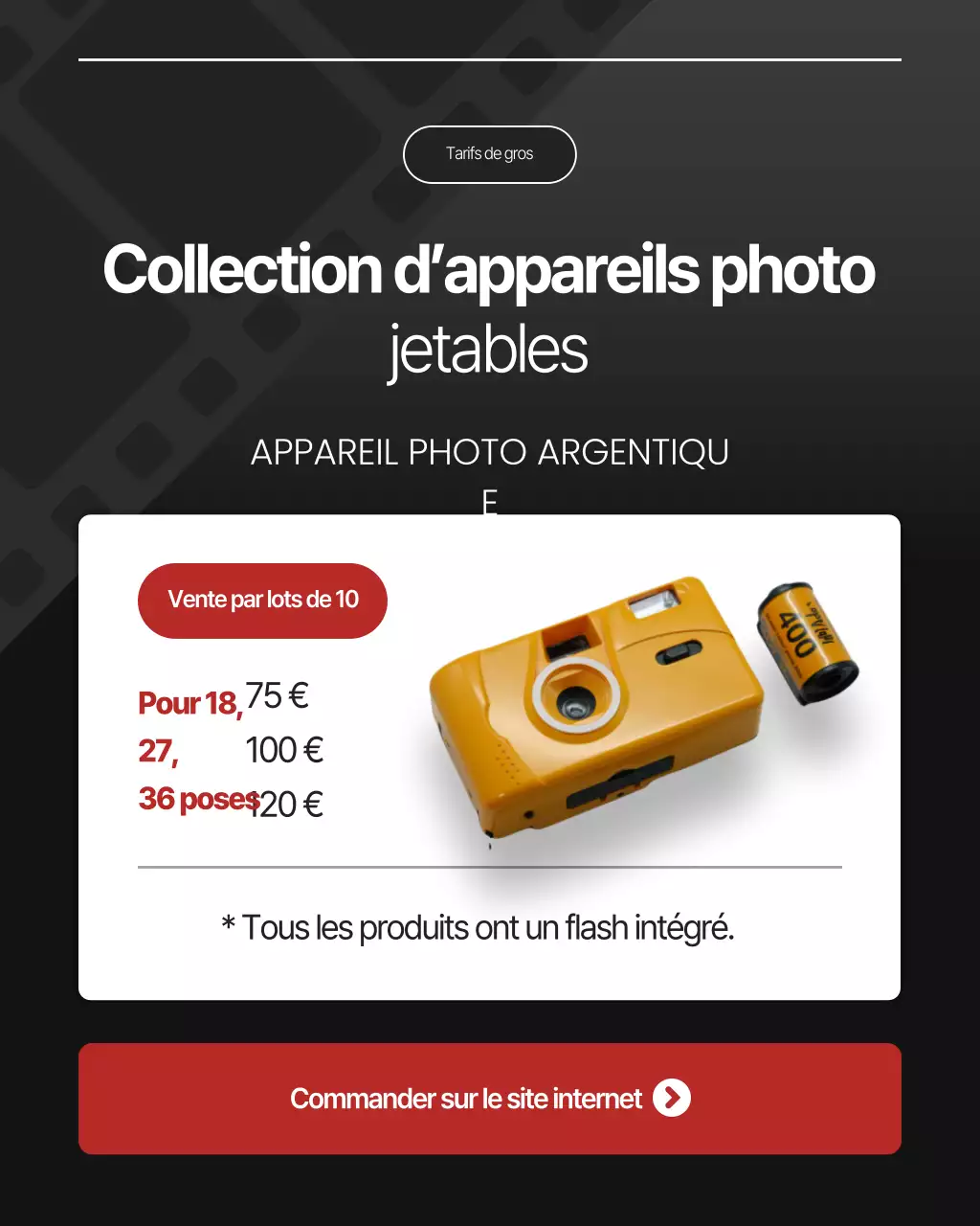 Publicité pour un appareil photo vintage noir