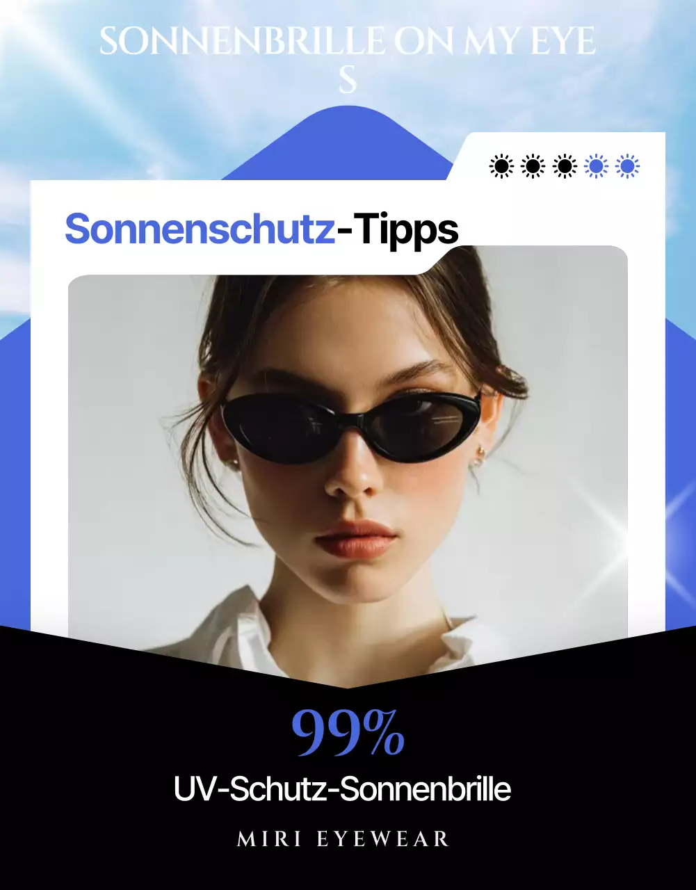 Werbung für moderne blaue Sonnenbrillen
