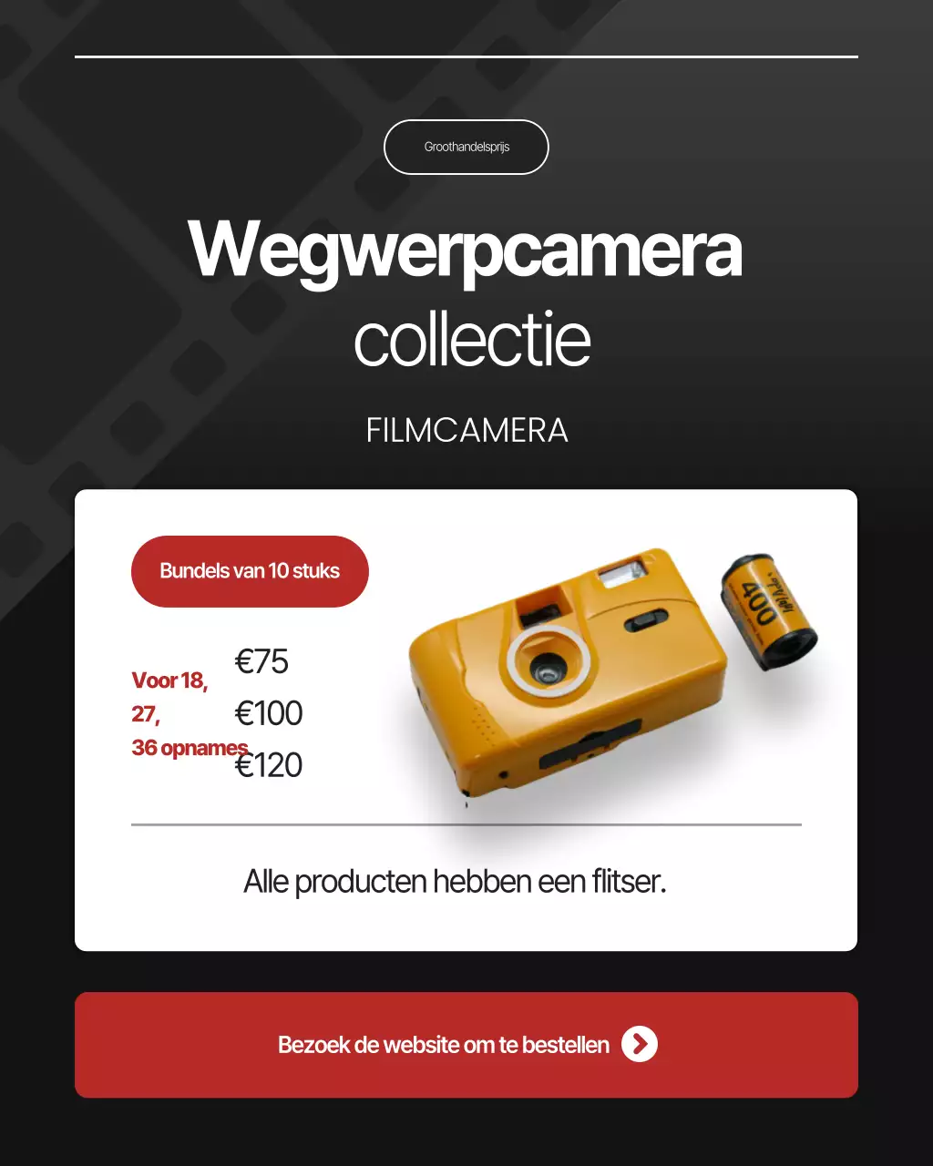 Zwarte vintage camera advertentie