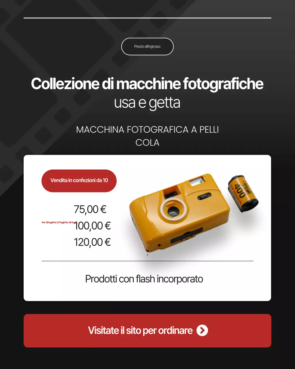 Pubblicità di una macchina fotografica vintage nera