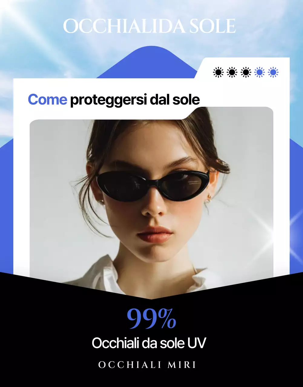 Pubblicità di occhiali da sole moderni blu