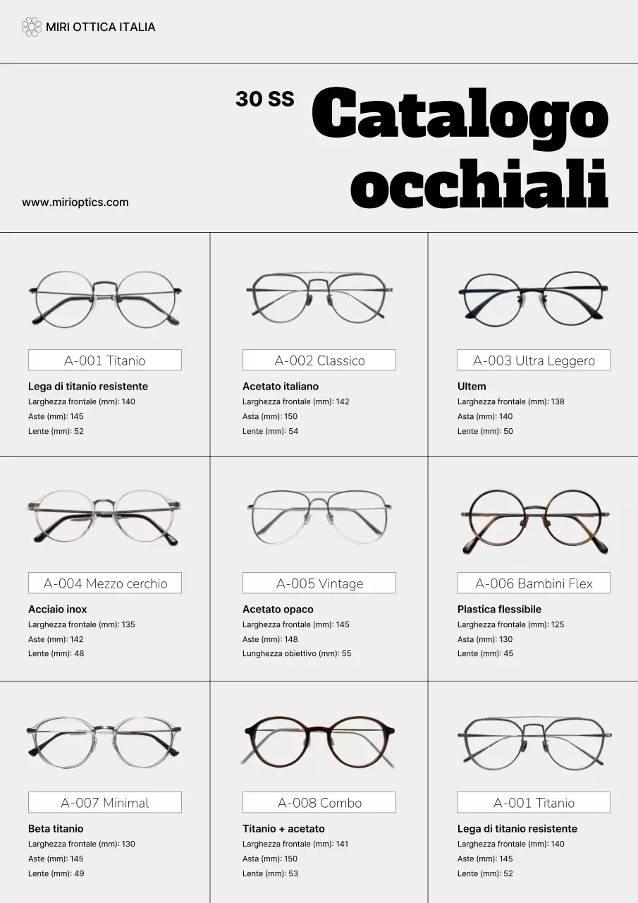 Catalogo di occhiali semplici grigi