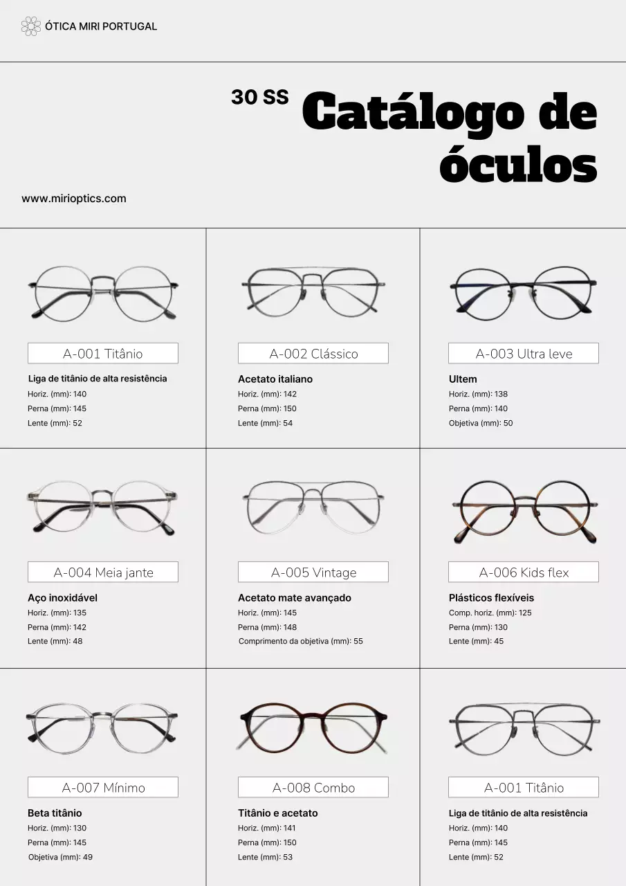 Catálogo de Óculos Simples Cinza