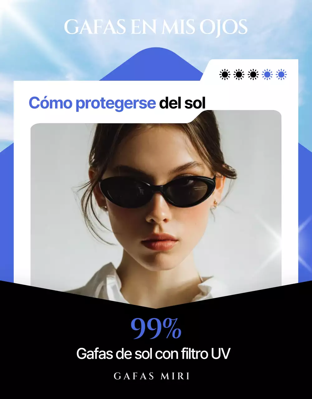 Anuncio de gafas de sol modernas azules