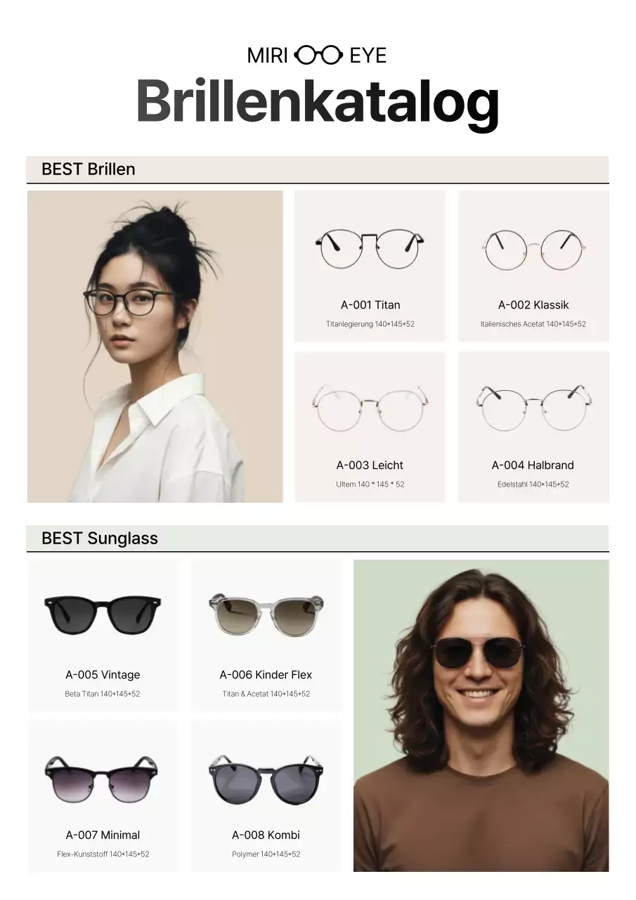 Katalog für moderne beige Brillen